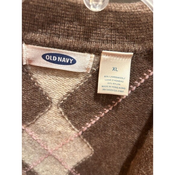 Vintage Y2K Women’s sweater Size XL  argyle brown pink Grunge Grandpa Grandma - Picture 2 of 5